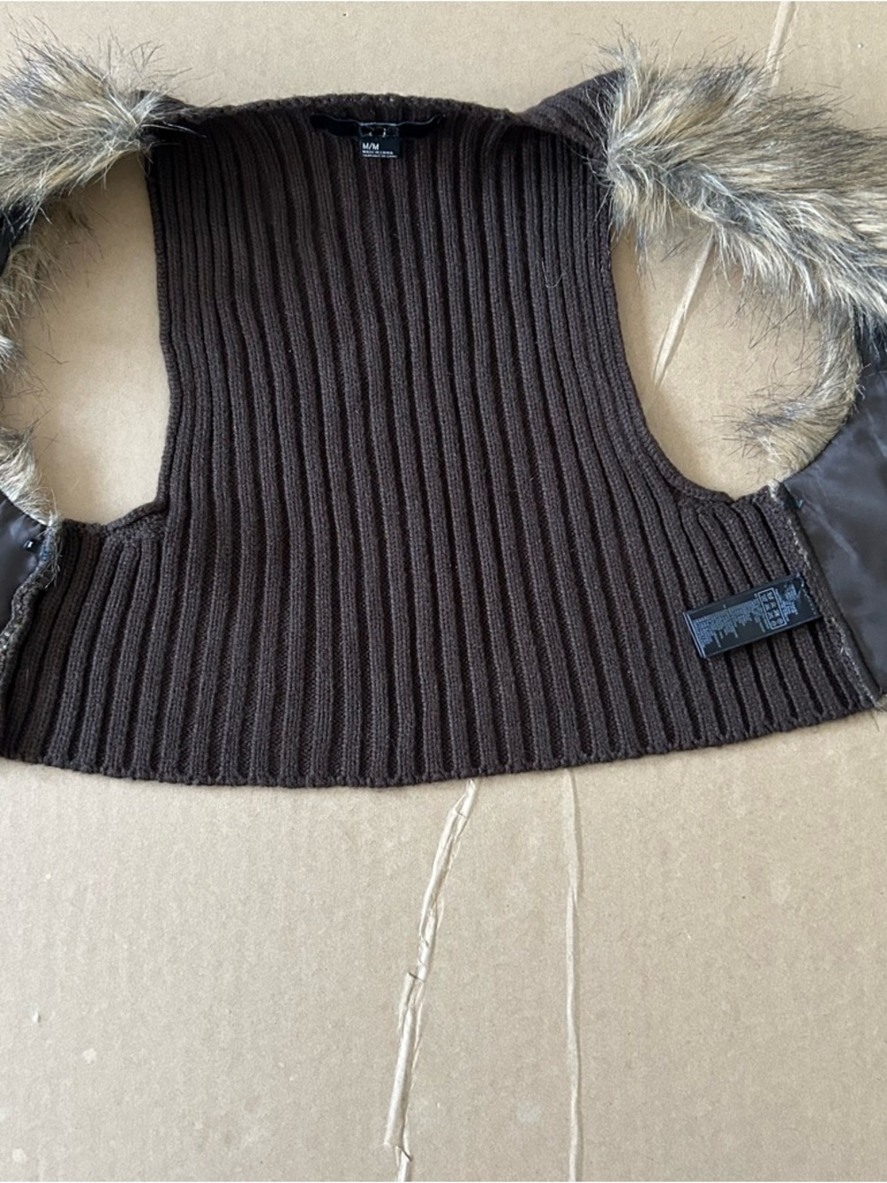 Y2K Brown Faux Fur Cropped Vest Junior’s Medium Tie Closure Layering Piece Boho - Picture 4 of 10